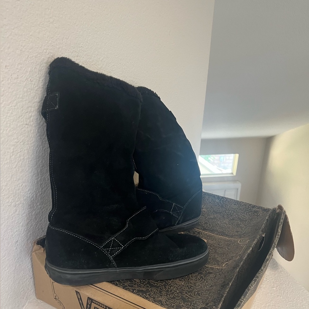 Vans Off The Wall Suede Leather Buckle Black Knee High Boots 8.5